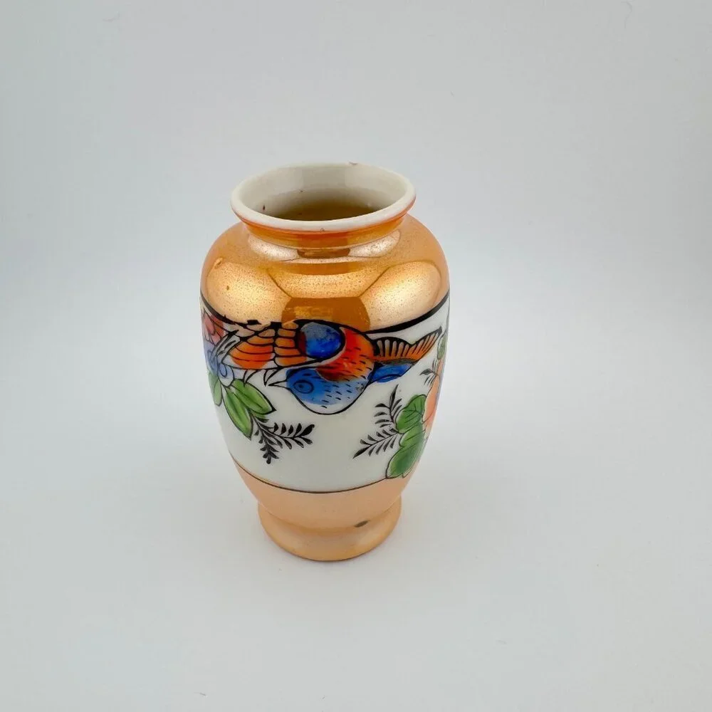 Vintage Lusterware Vase Hand Painted Made In Japan Flower Floral Design